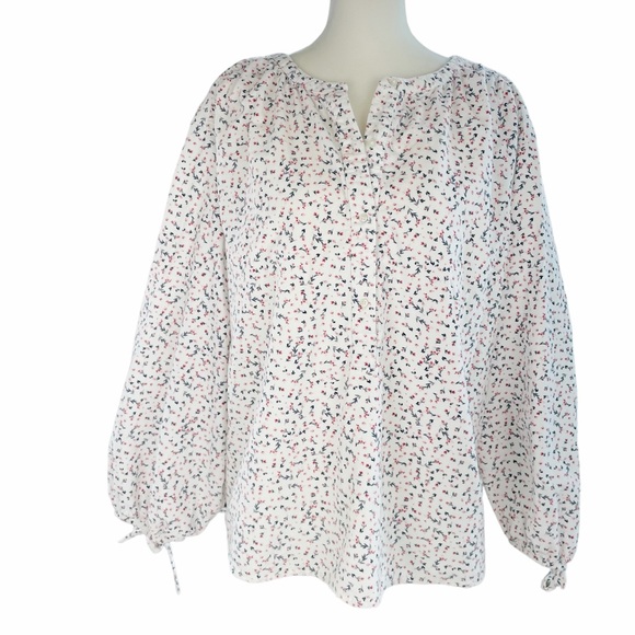 Old Navy Tops - Old Navy Boho Corduroy Top Cottagecore Dainty Floral White Pink Blue Size 2X